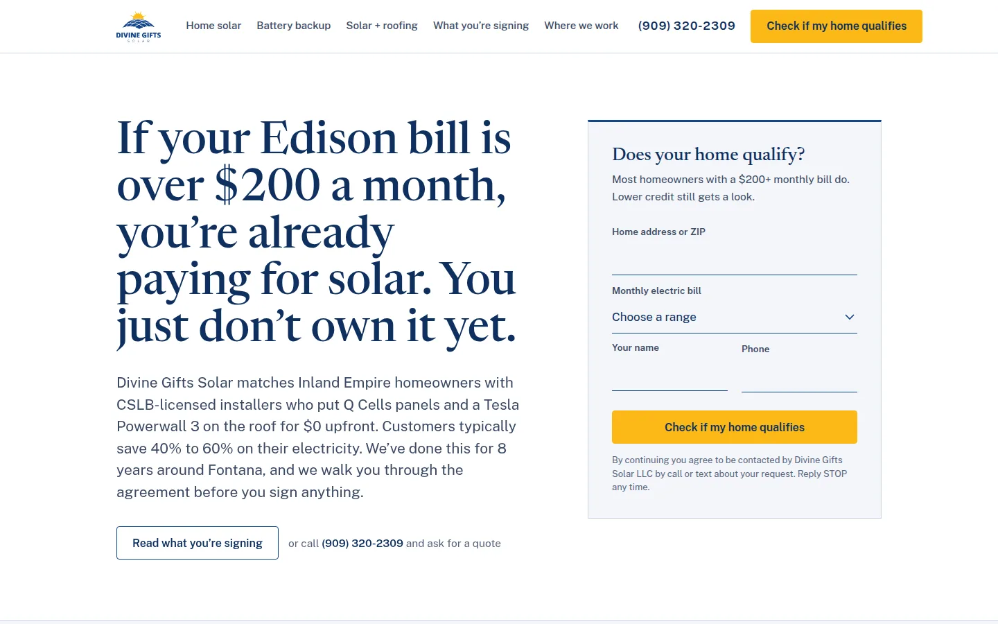 Divine Gifts Solar residential solar website homepage, designed and built by LinkTech Solutions