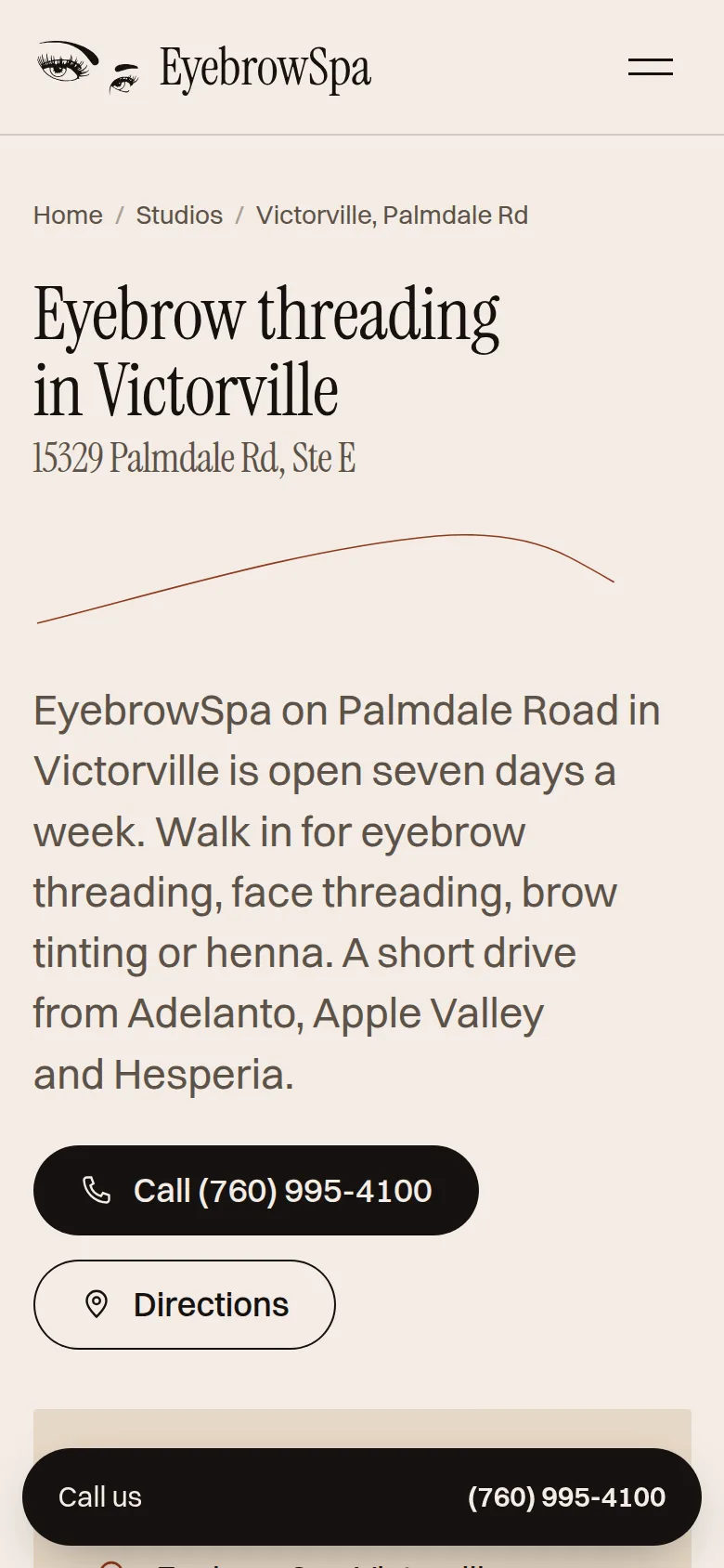 Victorville Palmdale Rd studio page on a phone