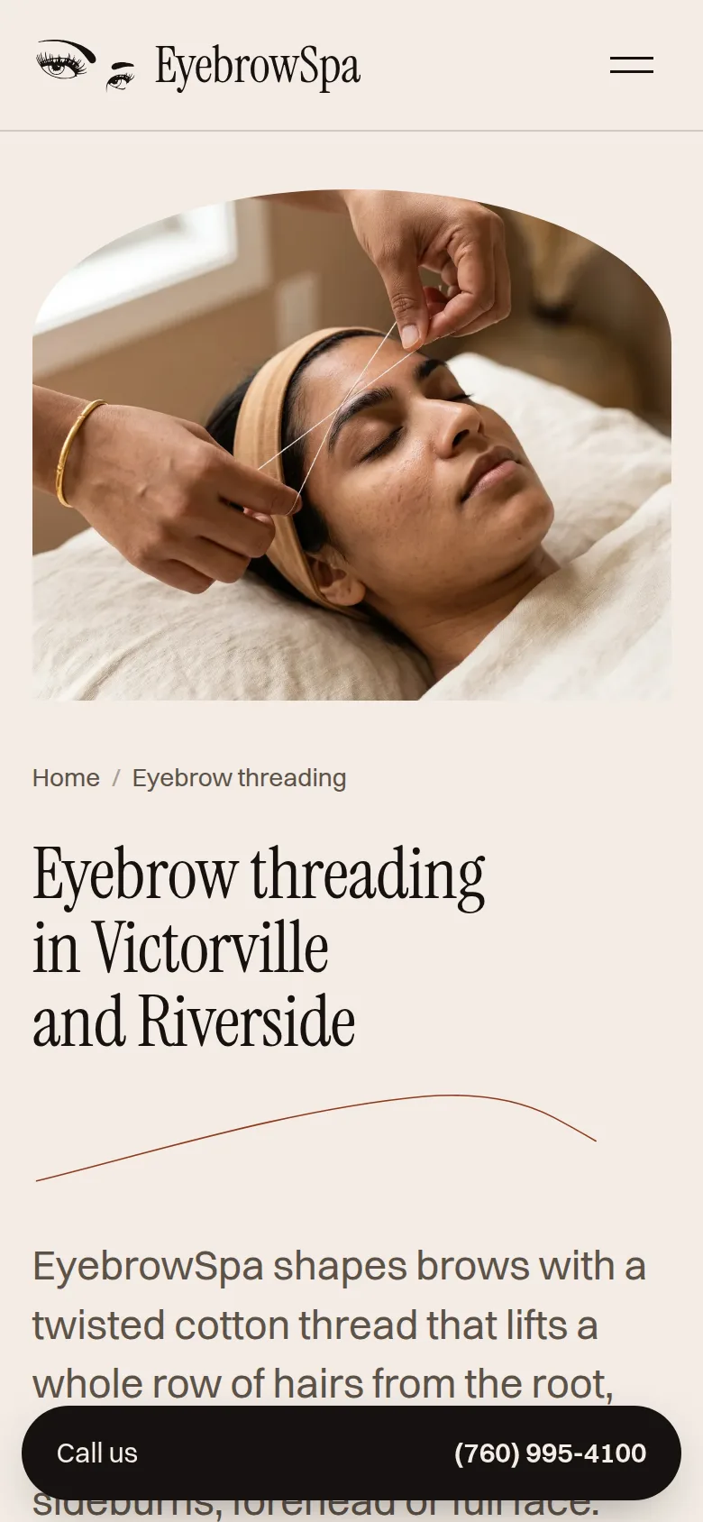Eyebrow threading page on a phone