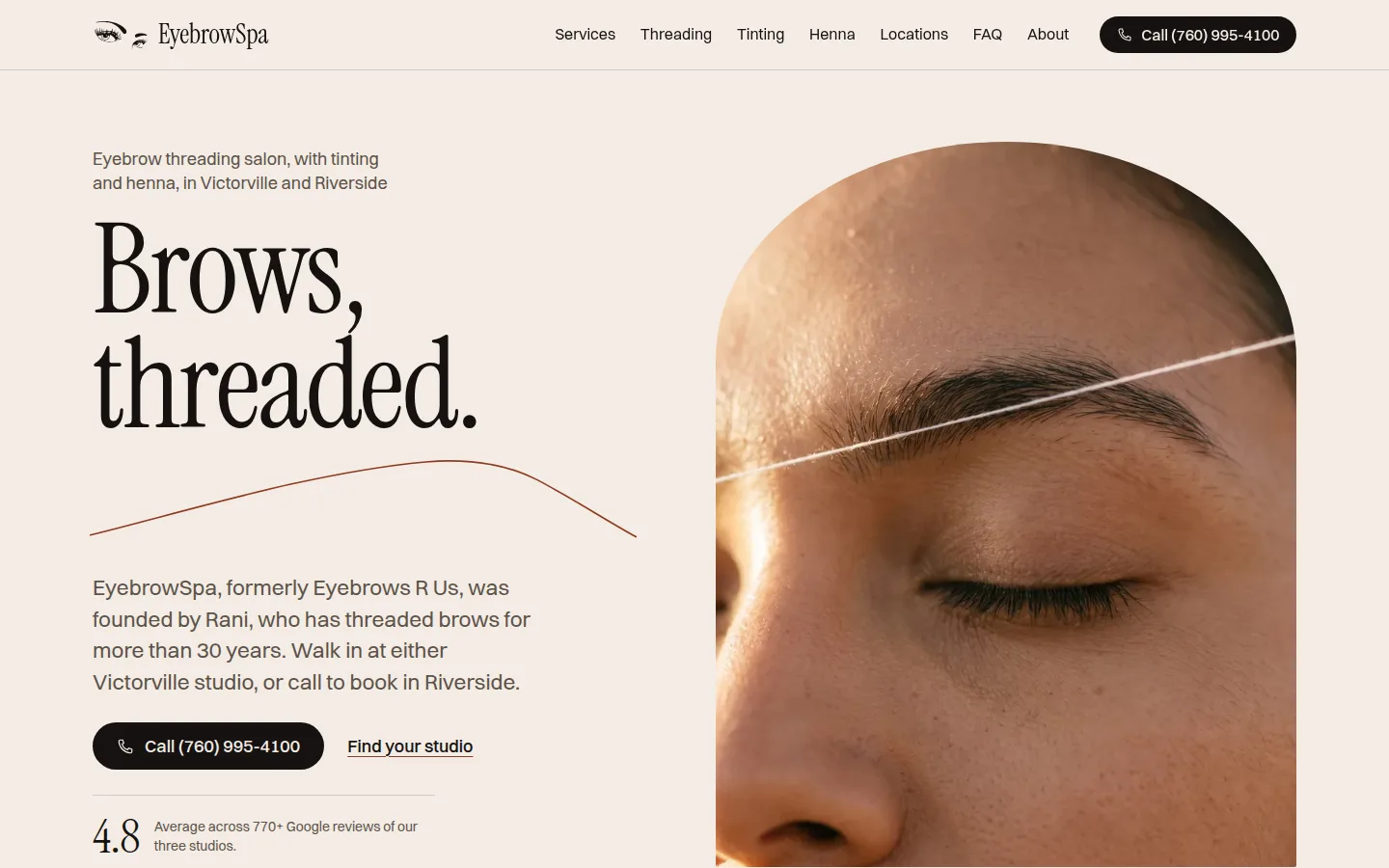 EyebrowSpa homepage after the rebuild, built by LinkTech Solutions